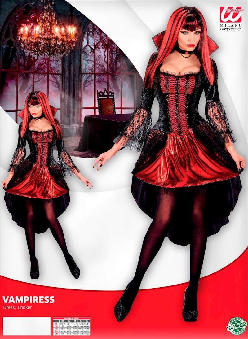 Kostüm Vampirin rot/schwarz Kleid & Halskette