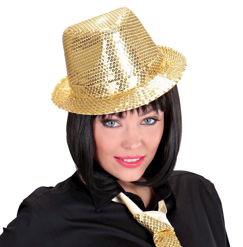 Pailletten Fedora Hut gold