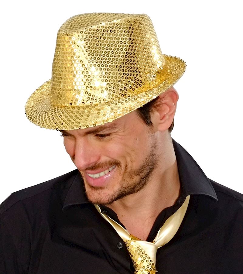 Pailletten Fedora Hut gold