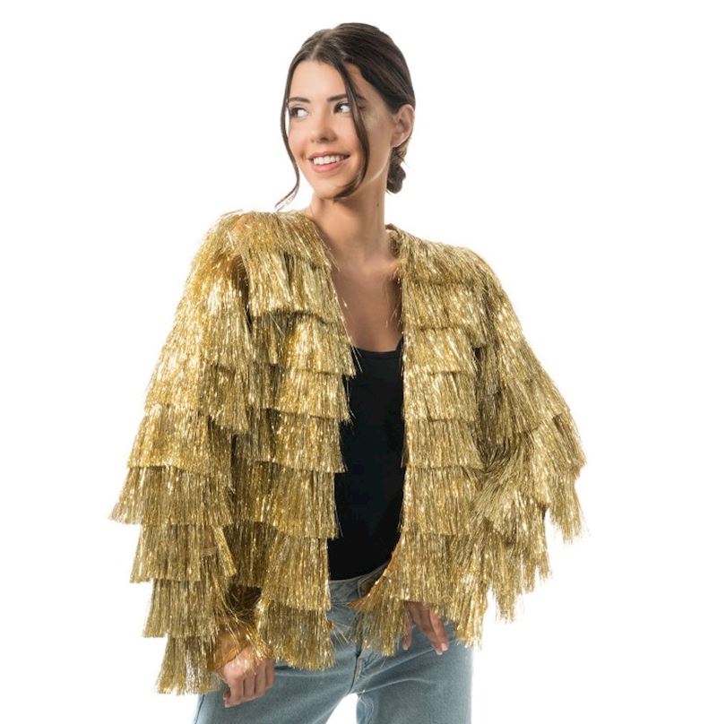 Damen Jacke gold mit Glitzer Fransen