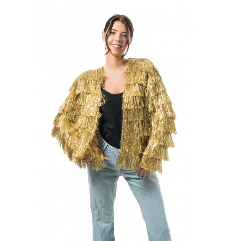 Damen Jacke gold mit Glitzer Fransen