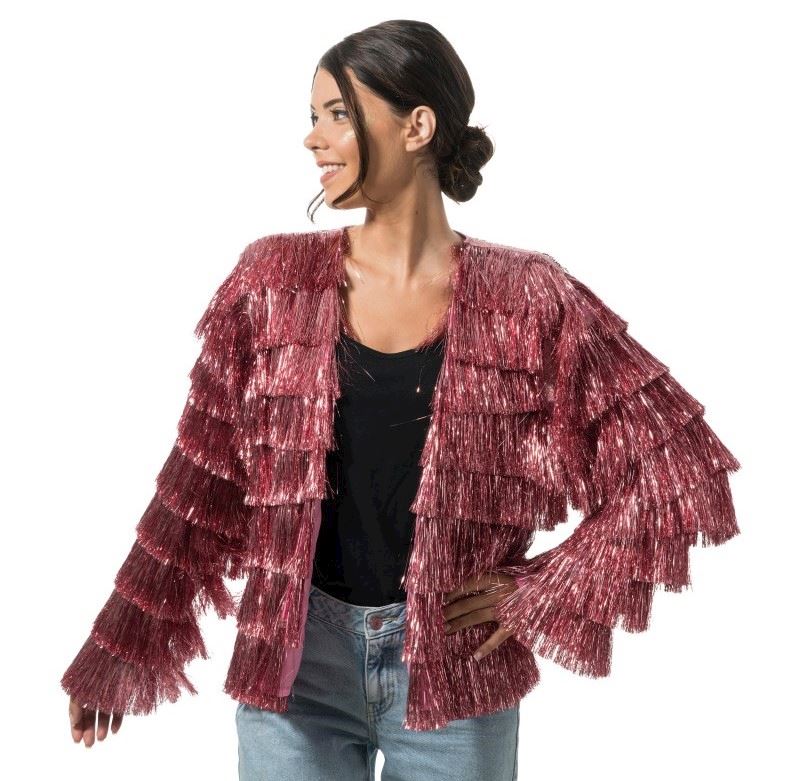 Damen Jacke rosa mit Glitzer Fransen