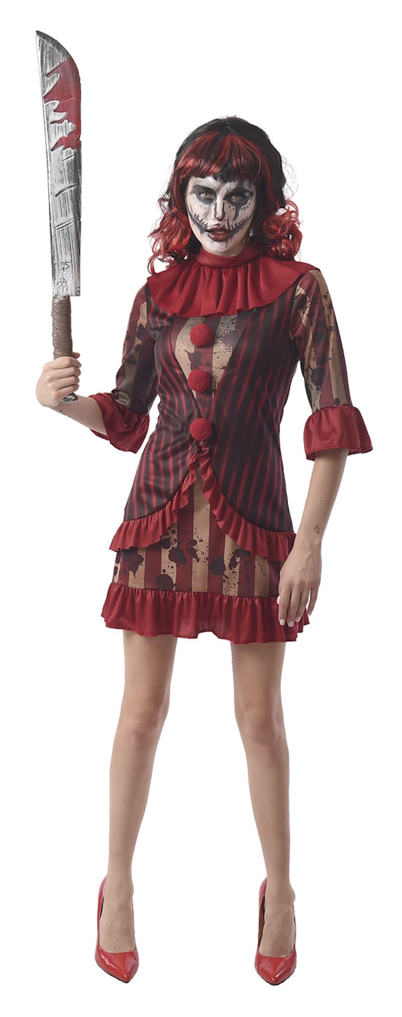 Kostüm Horror Clown Dame, Kleid mit Kragen